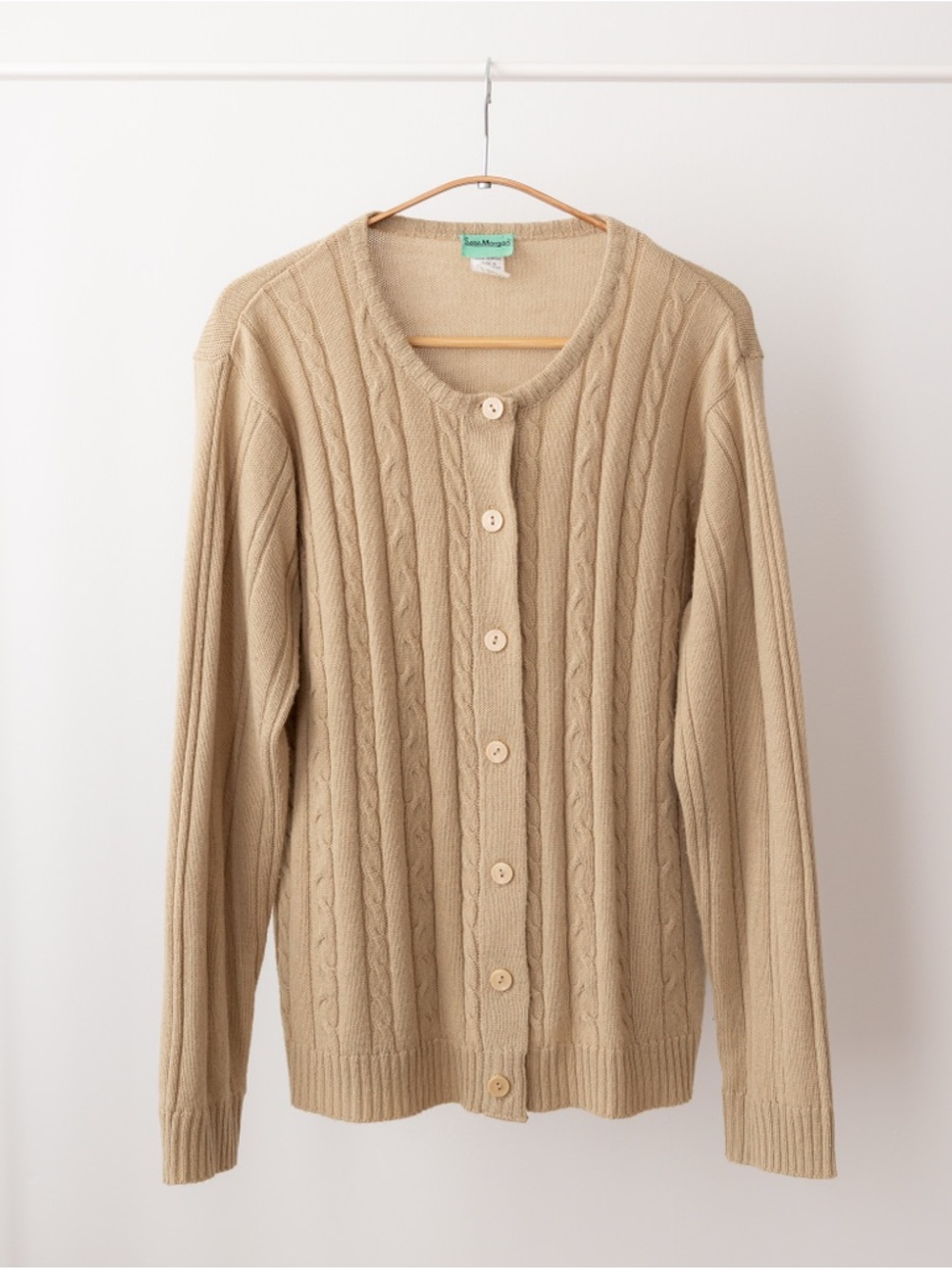 Vintage Cable Knit Button-Front Sweater Cardigan - Beige